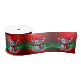 Rhinestones Snowman Holiday Satin Ribbon Satijnen Lint