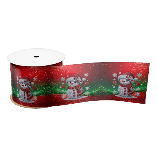 Rhinestones Snowman Holiday Satin Ribbon Satijnen Lint (Spoel)