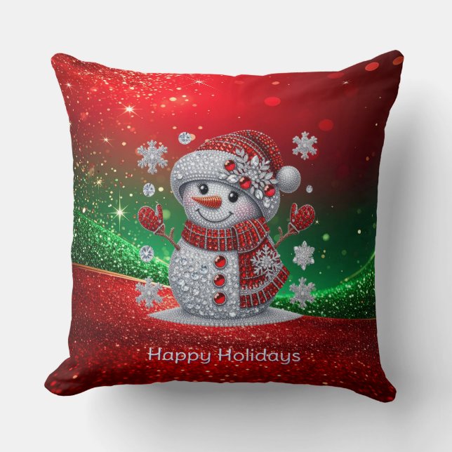 Rhinestones Snowman Holiday Throw Pillow Kussen (Voorkant)