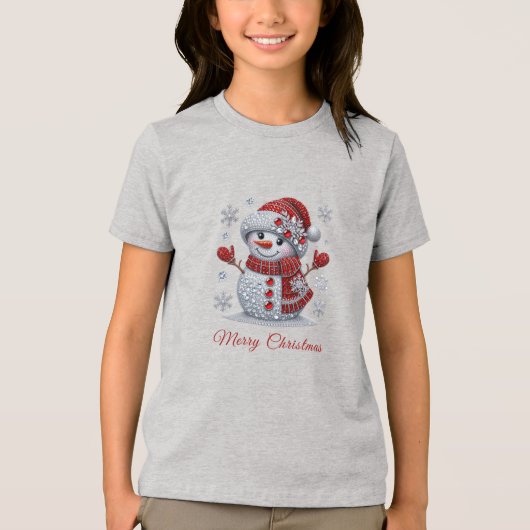 Rhinestones Snowman Holiday Tri-Blend Shirt (Voorkant)