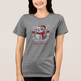 Rhinestones Snowman Holiday Women's Tri-Blend Shirt