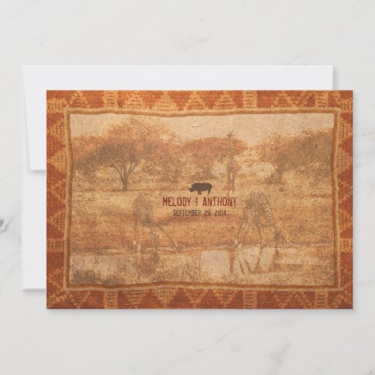 Rhino African Safari Wedding Invitation Kaart (Voorkant)