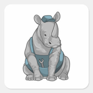 Rhino als ambachtsman met de Franse Vierkante Sticker