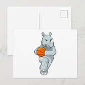 Rhino als Basketbalspeler met Basketball Briefkaart (Voorkant / Achterkant)