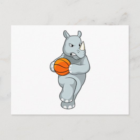 Rhino als Basketbalspeler met Basketball Briefkaart (Voorkant)