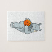 Rhino als Basketbalspeler met Basketball Legpuzzel (Horizontaal)