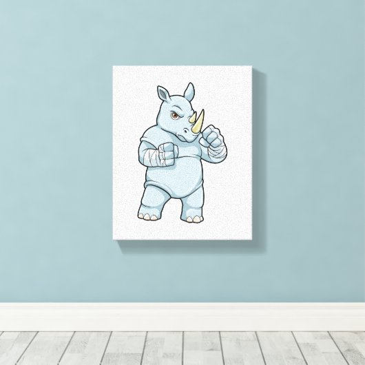 Rhino als Boxer bij Boxing Canvas Afdruk (Insitu (Houten vloer))