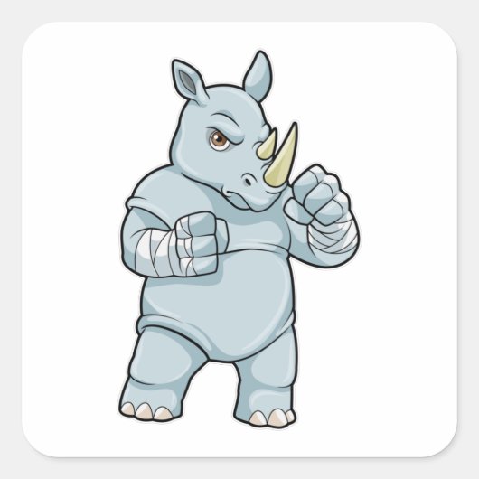 Rhino als Boxer bij Boxing Vierkante Sticker (Voorkant)
