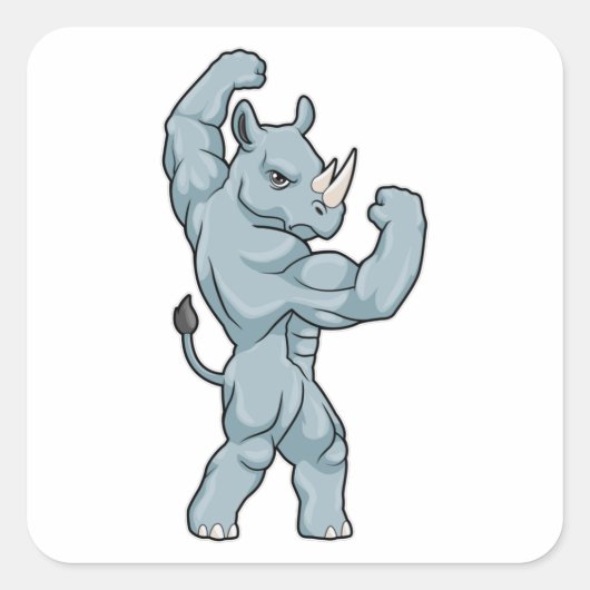 Rhino als extreme Bodybuilder Vierkante Sticker (Voorkant)