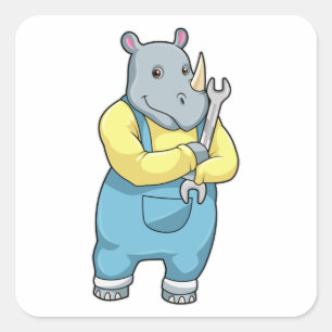 Rhino als Mechanisch met Franse Vierkante Sticker