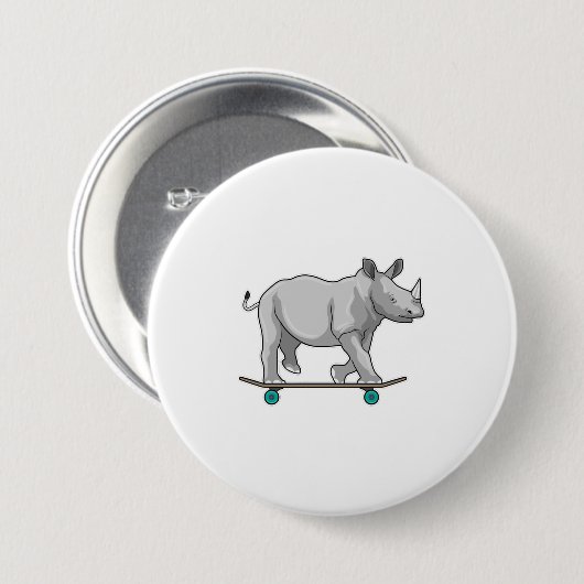 Rhino als Skater met skateboard Ronde Button 7,6 Cm (Voorkant /achterkant)