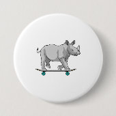 Rhino als Skater met skateboard Ronde Button 7,6 Cm (Voorkant)