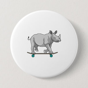 Rhino als Skater met skateboard Ronde Button 7,6 Cm
