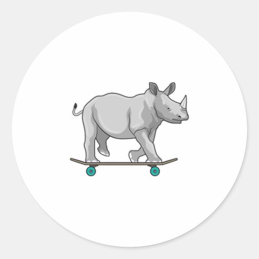 Rhino als Skater met skateboard Ronde Sticker (Voorkant)