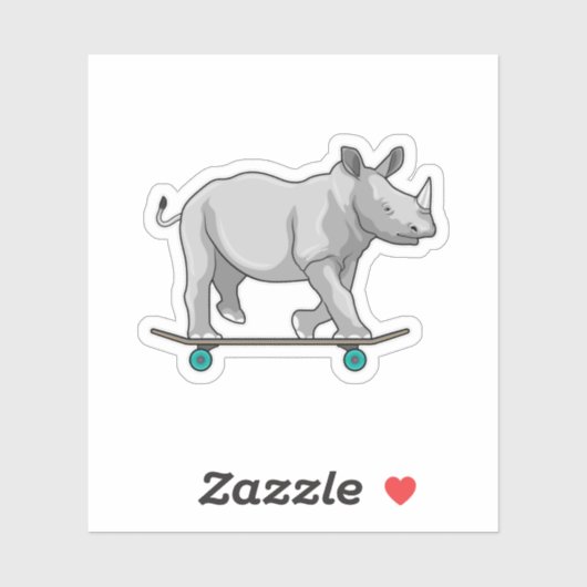 Rhino als Skater met skateboard Sticker (Vel)