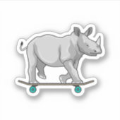 Rhino als Skater met skateboard Sticker (Voorkant)