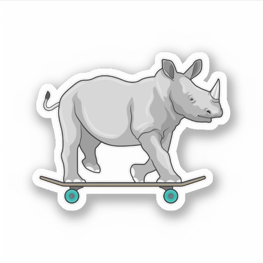Rhino als Skater met skateboard Sticker (Voorkant)
