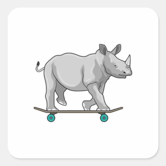 Rhino als Skater met skateboard Vierkante Sticker (Voorkant)