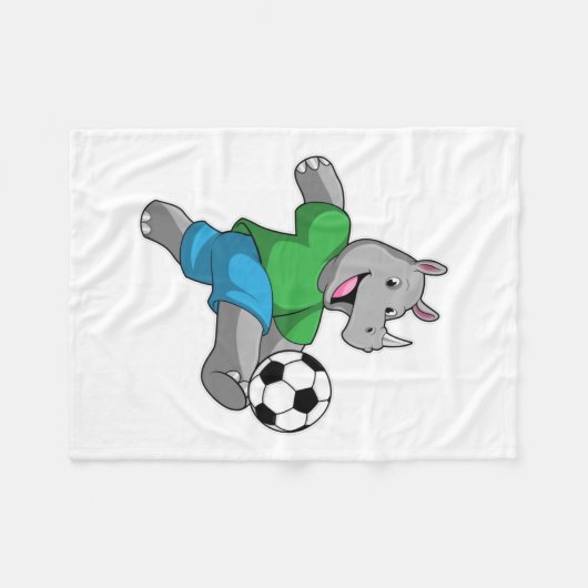 Rhino als voetbalspeler met Voetbal Fleece Deken (Voorkant (Horizontaal))