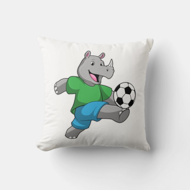 Rhino als voetbalspeler met Voetbal Kussen (Voorkant)