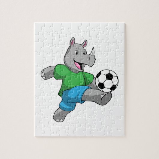 Rhino als voetbalspeler met Voetbal Legpuzzel (Verticaal)
