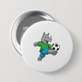 Rhino als voetbalspeler met Voetbal Ronde Button 7,6 Cm (Voorkant /achterkant)