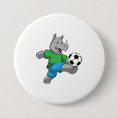 Rhino als voetbalspeler met Voetbal Ronde Button 7,6 Cm (Voorkant)