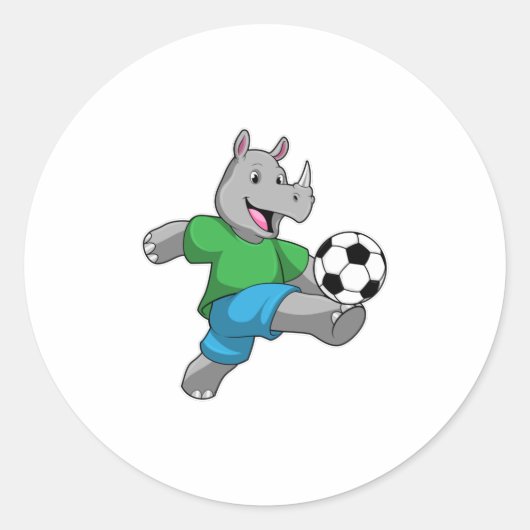 Rhino als voetbalspeler met Voetbal Ronde Sticker (Voorkant)