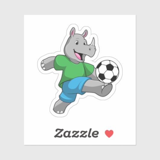 Rhino als voetbalspeler met Voetbal Sticker (Vel)