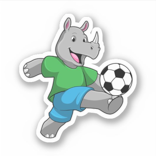 Rhino als voetbalspeler met Voetbal Sticker (Voorkant)