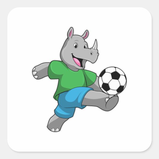 Rhino als voetbalspeler met Voetbal Vierkante Sticker (Voorkant)