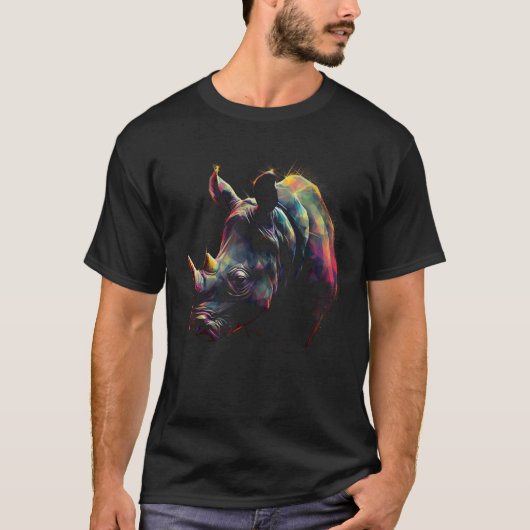 Rhino Artwork Kleurrijke Dierlijke Rhino T-shirt (Voorkant)