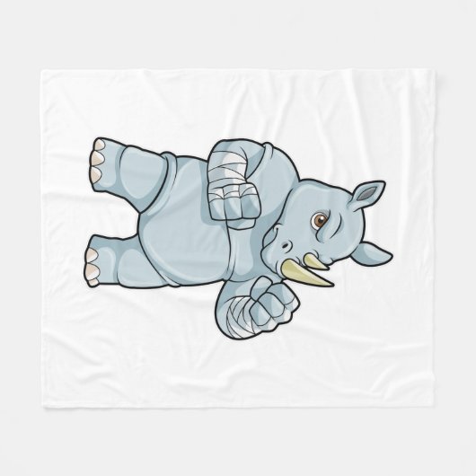 Rhino as Boxer at Boxing Fleece Deken (Voorkant (Horizontaal))