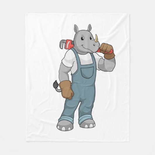 Rhino as Handyman with Water pump plits Fleece Deken (Voorkant)