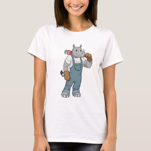 Rhino as Handyman with Water pump plits T-shirt (Voorkant)