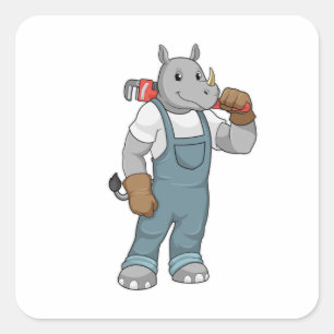 Rhino as Handyman with Water pump plits Vierkante Sticker