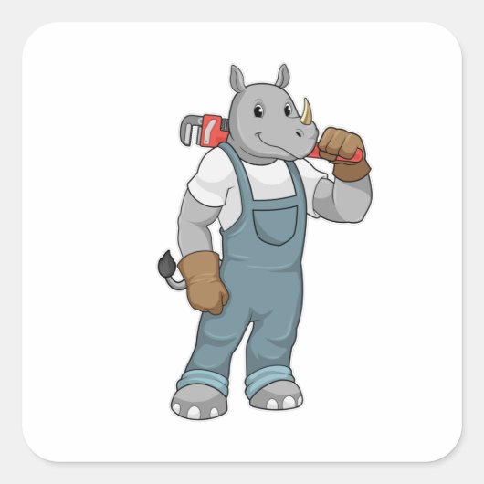 Rhino as Handyman with Water pump plits Vierkante Sticker (Voorkant)