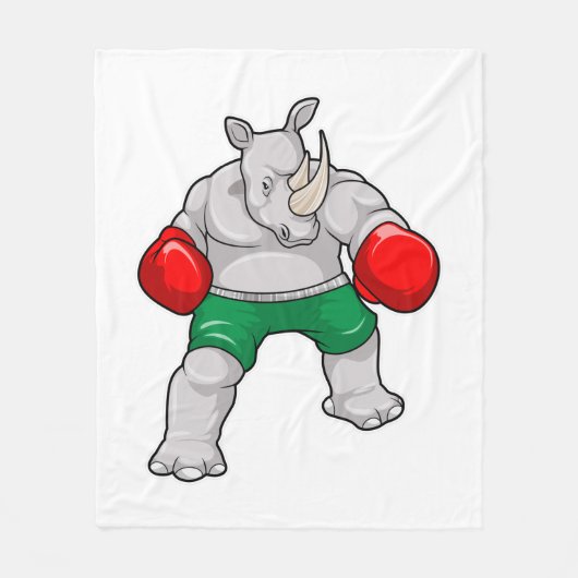 Rhino at Boxing with Boxing gloves Fleece Deken (Voorkant)