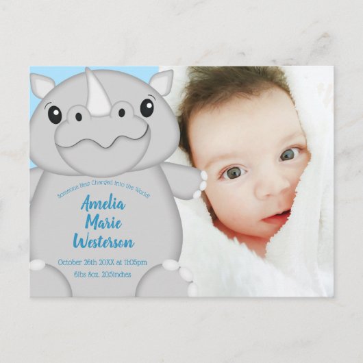 Rhino Baby shower Blue Briefkaart (Voorkant)
