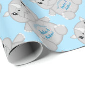 Rhino Baby shower Blue Cadeaupapier (Rol Hoek)
