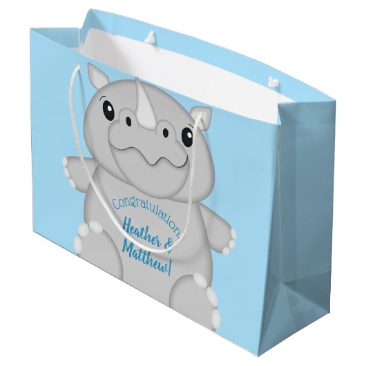 Rhino Baby shower Blue Groot Cadeauzakje (Achterkant Gekanteld)