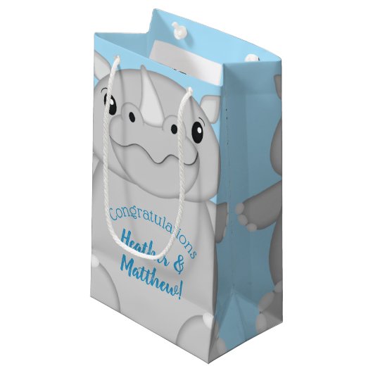 Rhino Baby shower Blue Klein Cadeauzakje (Voorkant Gekanteld)