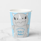 Rhino Baby shower Blue Papieren Bekers (Achterkant)