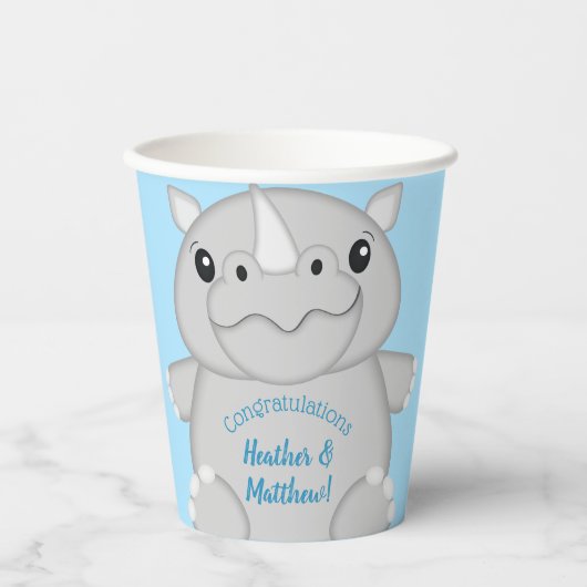 Rhino Baby shower Blue Papieren Bekers (Voorkant)