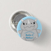 Rhino Baby shower Blue Ronde Button 3,2 Cm (Voorkant /achterkant)