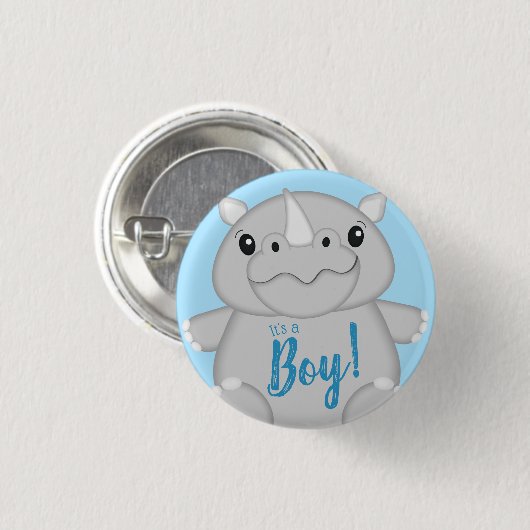 Rhino Baby shower Blue Ronde Button 3,2 Cm (Voorkant /achterkant)