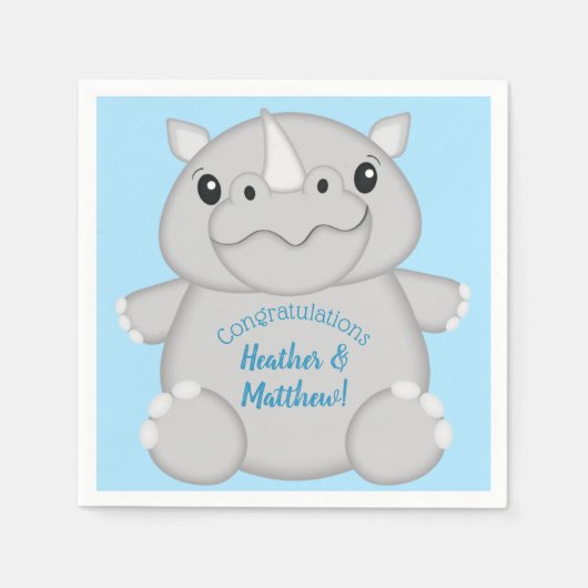Rhino Baby shower Blue Servet (Voorkant)