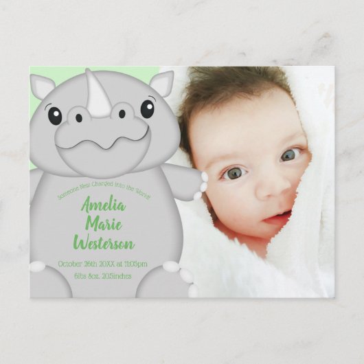 Rhino Baby shower Green Briefkaart (Voorkant)