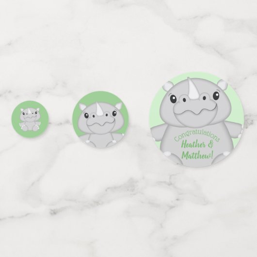 Rhino Baby shower Green Confetti (Voorkanten)