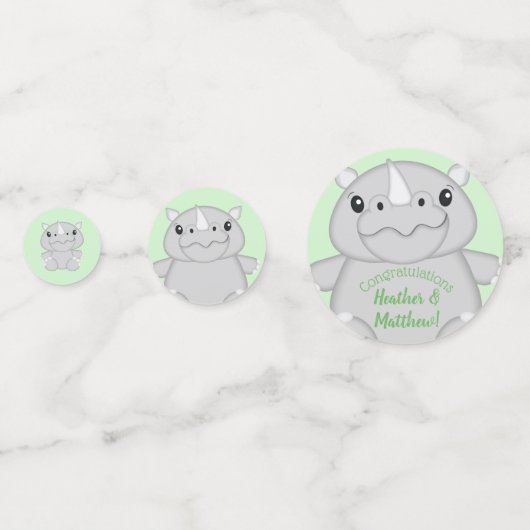 Rhino Baby shower Green Confetti (Achterkanten)